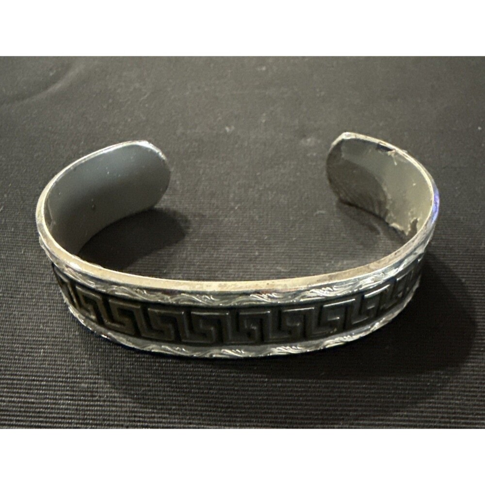 MONTANA SILVERSMITHS Greek Key Cuff Bracelet Silver Black Gold Tone 6.5"